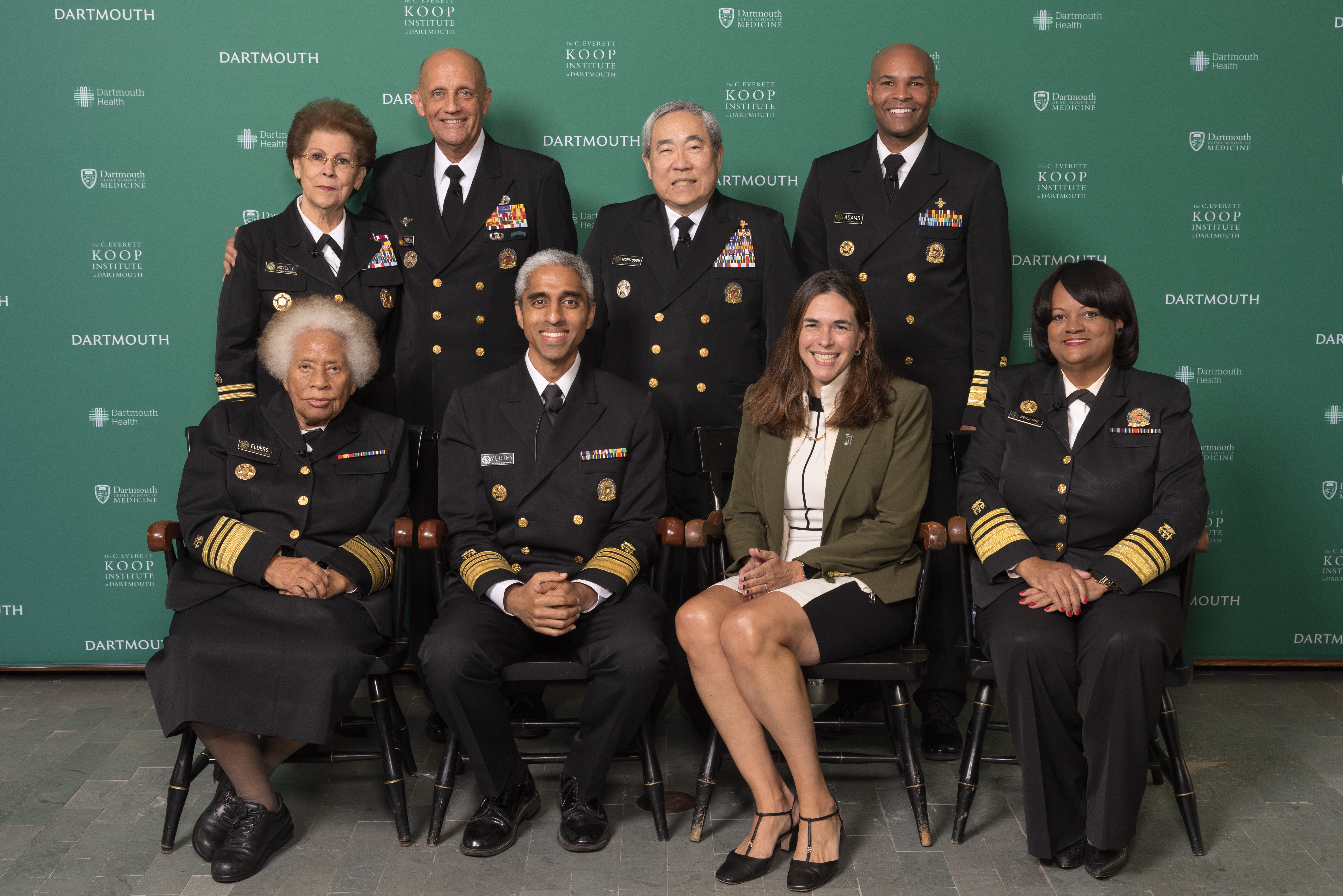 Sian Leah Beilock with Surgeon General Vivek Murthy and his predecessors.