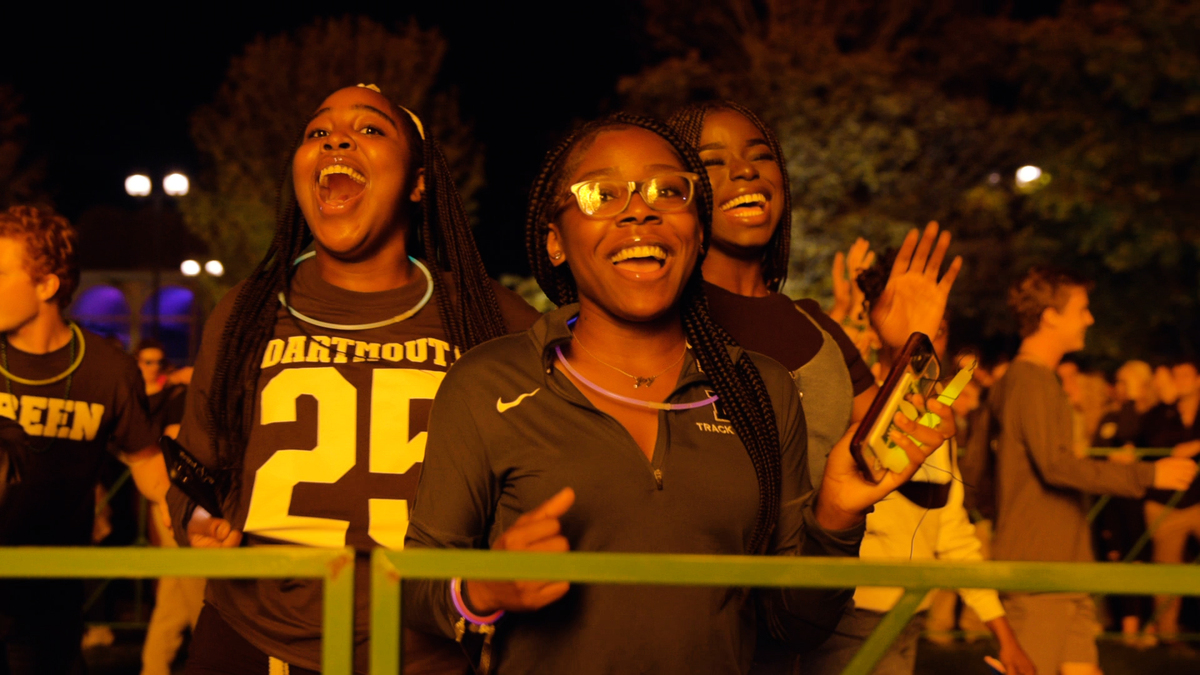 Dartmouth students at the Homecoming bonfire
