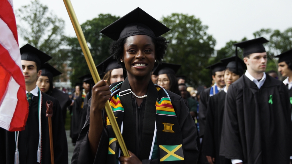 Graduate marching in the procession at Commencement