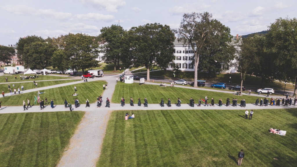 The Inauguration procession marching across the Green