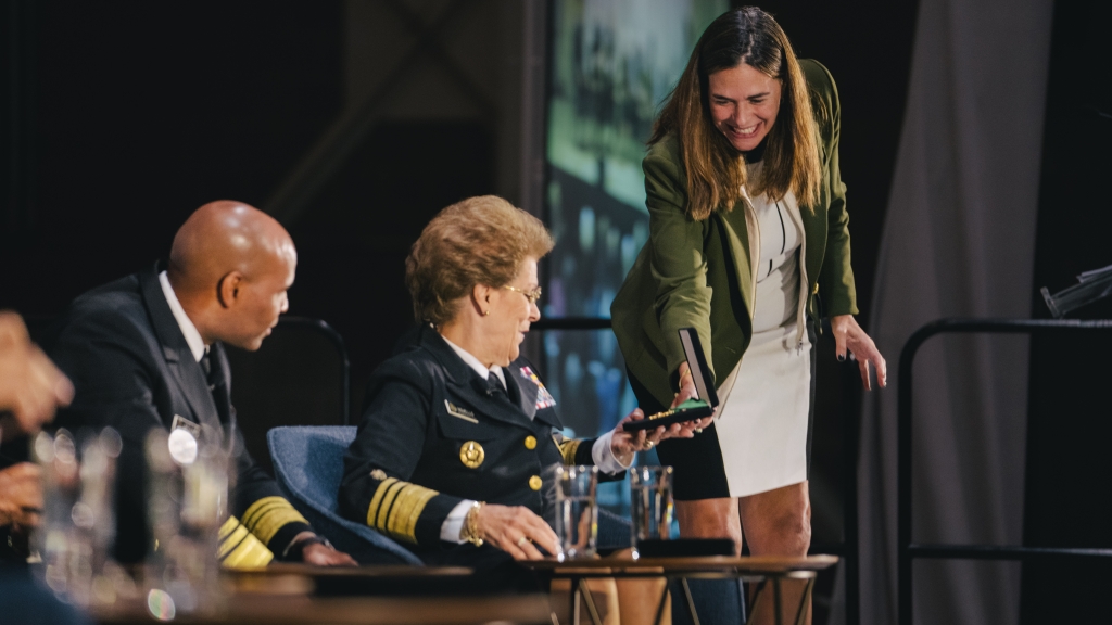 Sian Leah Beilock at a mental health panel discussion at Dartmouth