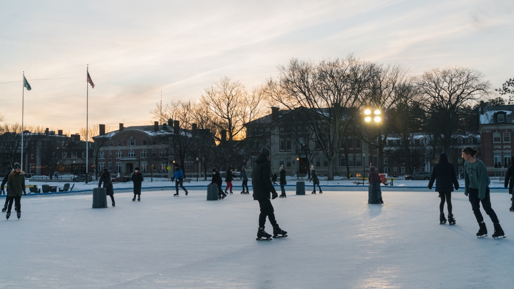 Students on Dartmouth Green Ice Skating rink