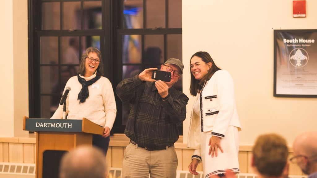 Thayer employee takes selfie with President Beilock