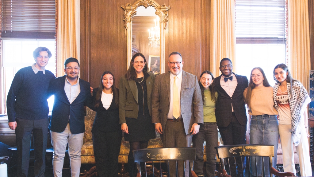 President Sian Leah Beilock and Secretary of Education Miguel Cardona with students.