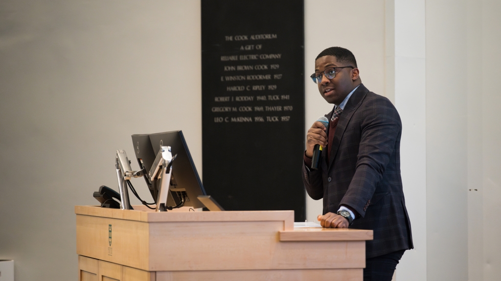 Anthony Fosu '24, president of NAACP, speaking