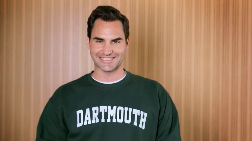 Tennis player Roger Federer in a Dartmouth sweatshirt